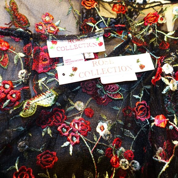 Rose Collection Black Sheer Floral Blouse M NWT - Picture 8 of 8